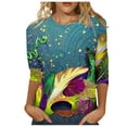 thumbnail image 3 of Aloohaidyvio Mardi Gras Masks Women,Womens Mardi Gras Loose 3/4 Sleeve Mask Shiny Glitter Print Crew Neck T-Shirt Blouse,Mardi Gras Clothing Women, 3 of 5