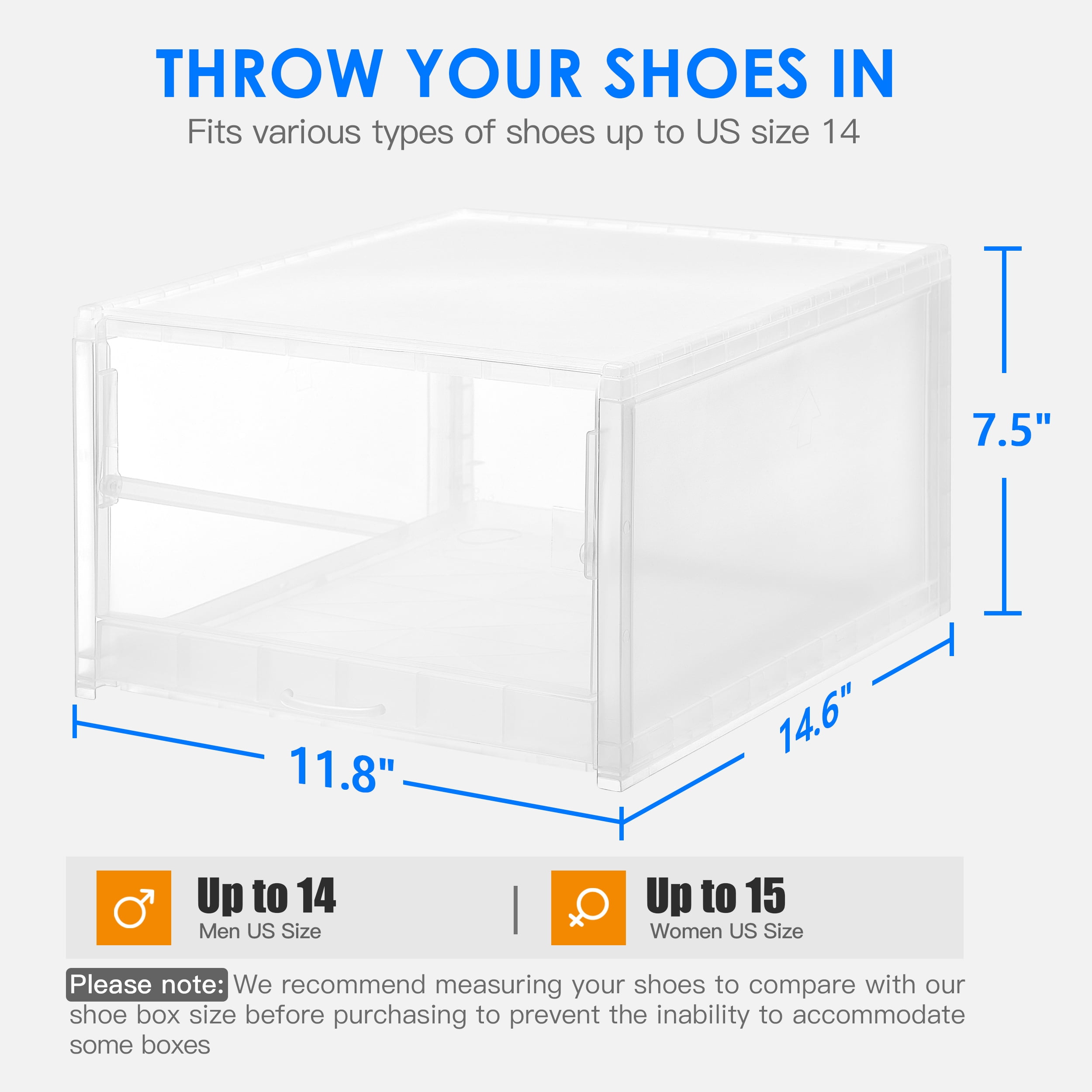 Prilinex 6Pcs Storage Bins with Lids, Shoe Boxes Clear Stackable Containers Organize Shoes Closet Shelves, Classroom Organization Teacher Tools, Clothes & Toy Storage