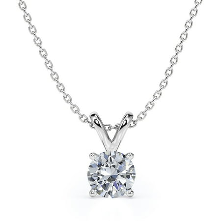 JeenMata 2 Carat Round Cut Moissanite Brilliant Pendant Necklace - 18K White Gold Plating Over Silver