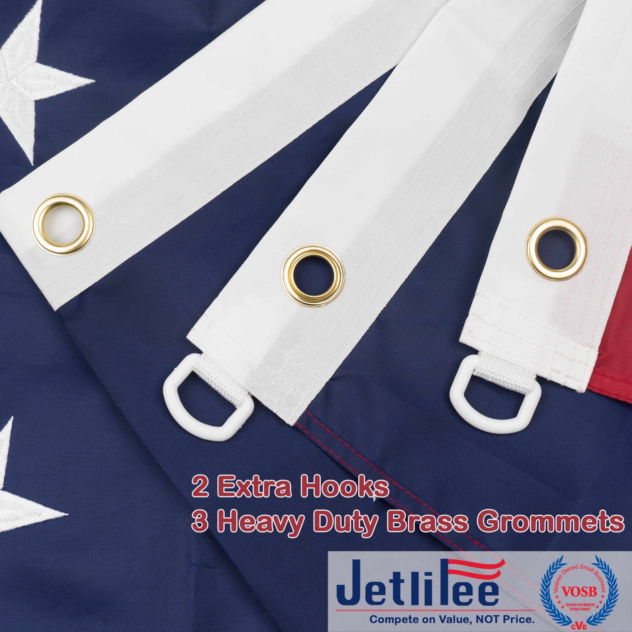 Jetlifee 8x12 Ft US Flag 210D Polyester American Flag Emboridered Stars, Sewn Stripes, Deluxe Fast-Dry, All-Weather USA Flag for Indoor and Outdoor