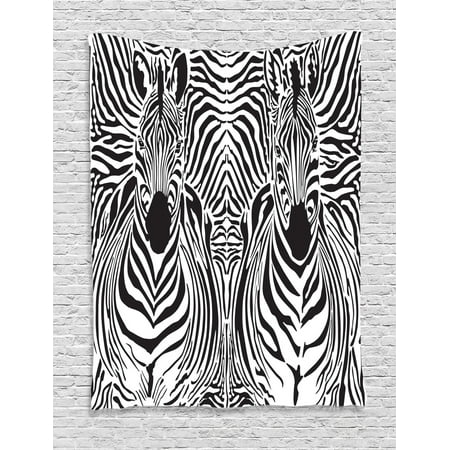 Alpaca Blend Tapestry Zebra Print Decor Wall Hanging Tapestry, Illustration Pattern Zebras Skins Background Blended Over Zebra Body Heads, Bedroom Living Room Dorm Accessories, By Ambesonne ()
