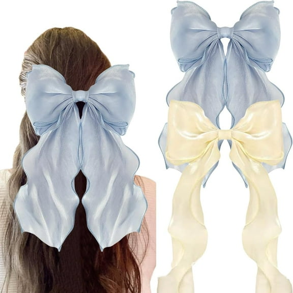 4PCS Cute Mesh Big Hair Bows for Women Hair Bow Clips Hair Ribbons Aesthetic Bow Accessories for Women Thin Hair