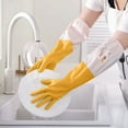thumbnail image 3 of Djunllk Waterproof Rubber Gloves - Non-Slip Household Dishwashing Gloves, Reusable Long Sleeves Cleaning Gloves Drip-Catch Cuff Kitchen Gloves, 3 of 7