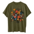 thumbnail image 5 of T Shirts for Women Women's Floral Pattern Short Sleeved Round Neck Drop Shoulder Sleeve T-Shirt Top, 5 of 7