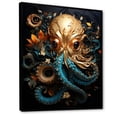 thumbnail image 2 of Designart "Golden Underwater World Of The Octopus" Octopus/Squid Floater Framed Wall Art Living Room, 2 of 5
