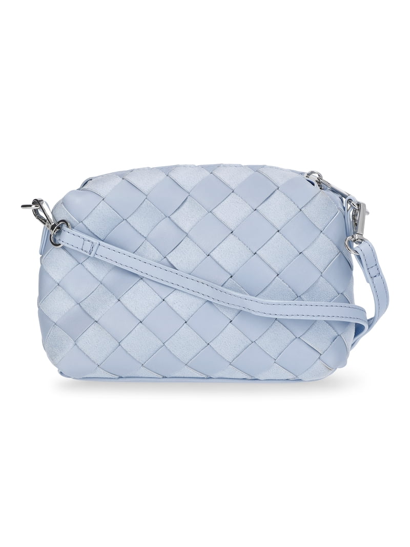 Time and Tru Women's Faux Leather and Suede Woven Camera Crossbody