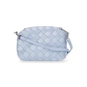 Time and Tru Women's Faux Leather and Suede Woven Camera Crossbody Bag, Blue