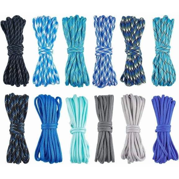197 Feet/60M 12 Colors Parachute Cord Nylon Paracord Kit 4mm Blue Multifunction Survival Climbing Paracords Combo Thread Rope Lanyard Stripe Cords