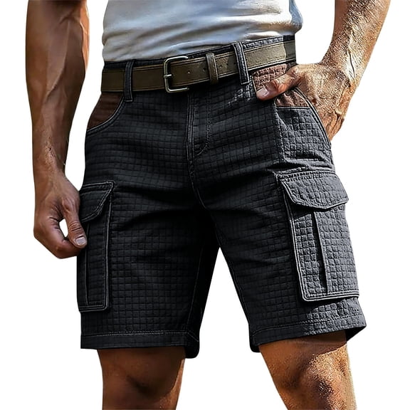 Domzle Mens Cargo Shorts Elastic Waist Stretch Work Shorts Relaxed Fit Hiking Chino Short Multi Pockets Dark Gray 2XL