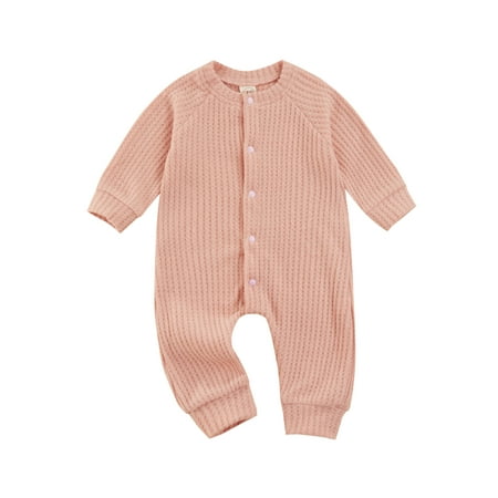 

IZhansean Newborn Baby Boys Girls Knitted Romper Long Sleeve Sweater One Piece Jumpsuit Button Warm Bodysuit
