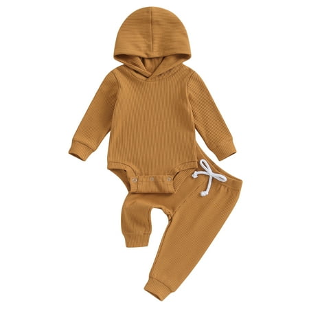 

Meihuid Baby Hood Jumpsuit Waffle Long Sleeve Romper + Pants Clothes