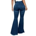 thumbnail image 5 of Avamo Women Bell Bottom Elastic Waist Flared Jean Raw Hem Denim Pants, 5 of 8