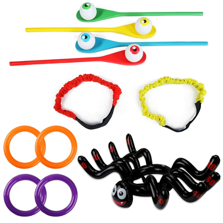 Halloween Outdoor Game Set 19-Pack - Potato Sack Race Bags, Inflatable Spider Toss, Spoon & Egg Race, Legged Relay Bands