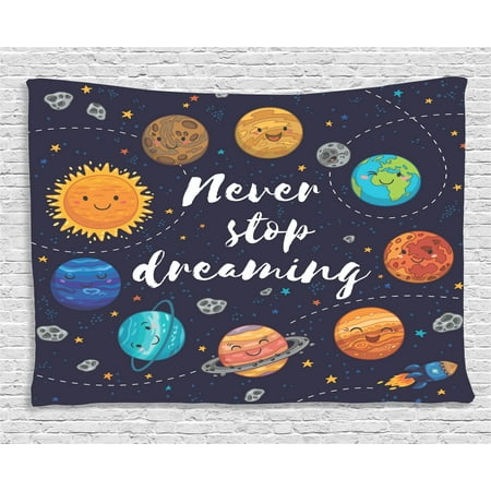 - Quotes Decor Tapestry, Cute Outer Space Planets and Star Cluster Solar Moon and Comets Sun Cosmos Image, Wall Hanging for Bedroom Living Room Dorm Decor, 60W X 40L Inches, Multi, by Ambesonne