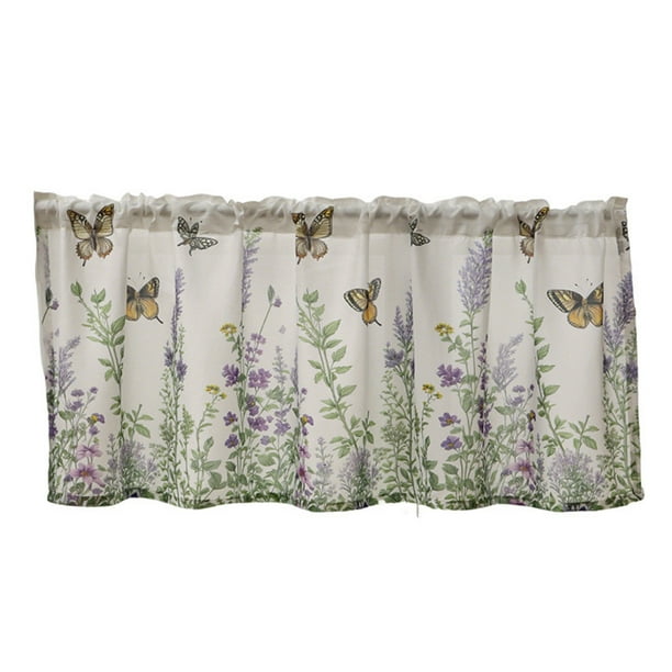 Cortinas para Dormitorio 150 × 60cm Cortinas de Ventana de Cocina Florales Y Mariposas Imprimir Medias Cortinas