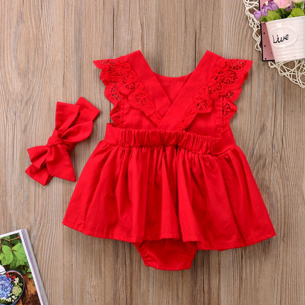 red lace romper dress