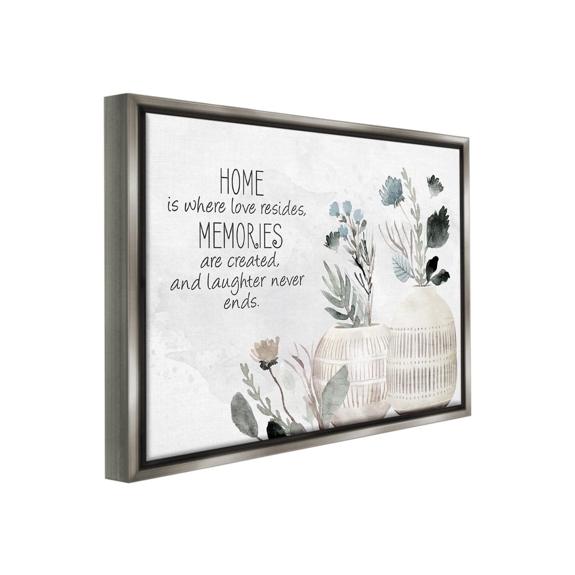 Stupell Industries Floral Where Love Resides Inspirational Painting Gray Floater Framed Canvas Art Print Wall Art, 21 x 17
