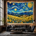thumbnail image 6 of Sunflowers in a Field under Swirling Stars, Dreamy Illustration for Flower Lovers, Floral Night Decor, Housewarming Gift, Tapestry Wall Hanging for Bedroom and Living Room, 6 of 7
