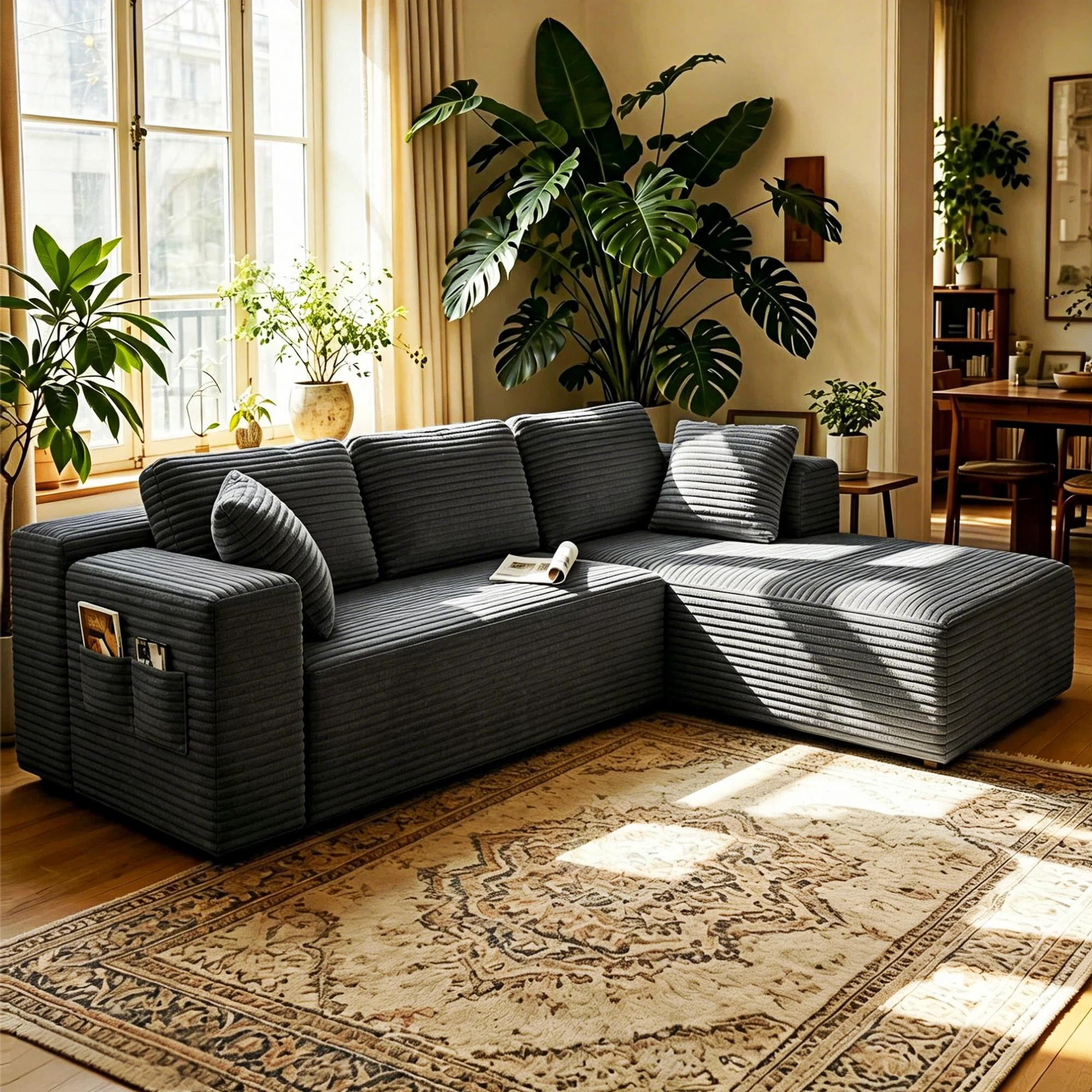Cloud Sofa, 105" Couches for Living Room, L-Shaped Modular Sectional, No Assembly Boneless Deep Seat, Gray Corduroy