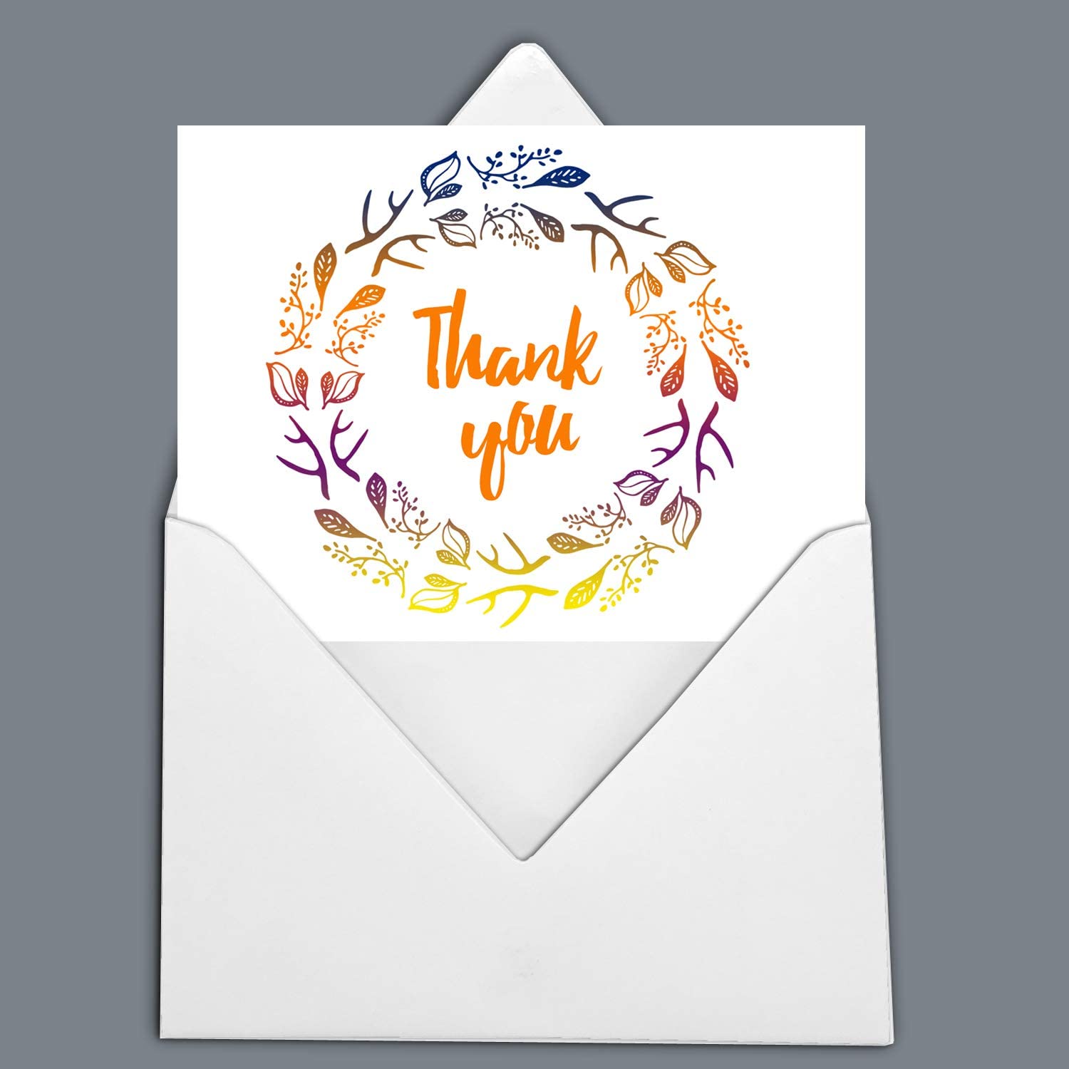 Darling Souvenir White Floral Wreath Thank You Card Wedding Thank You Card Greeting Cards With White Envelopes - 100 Pcs