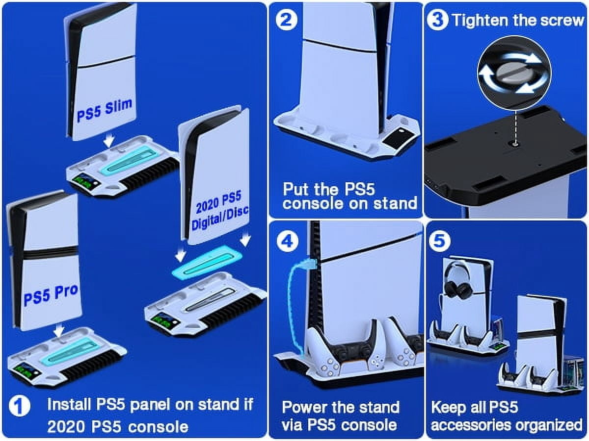 EUROA PS5 Slim Stand and Cooling Station with Controller Charging Station for Playsation 5 Pro/PS5Slim/PS5 Disc Digital Console, PS5 Accessories