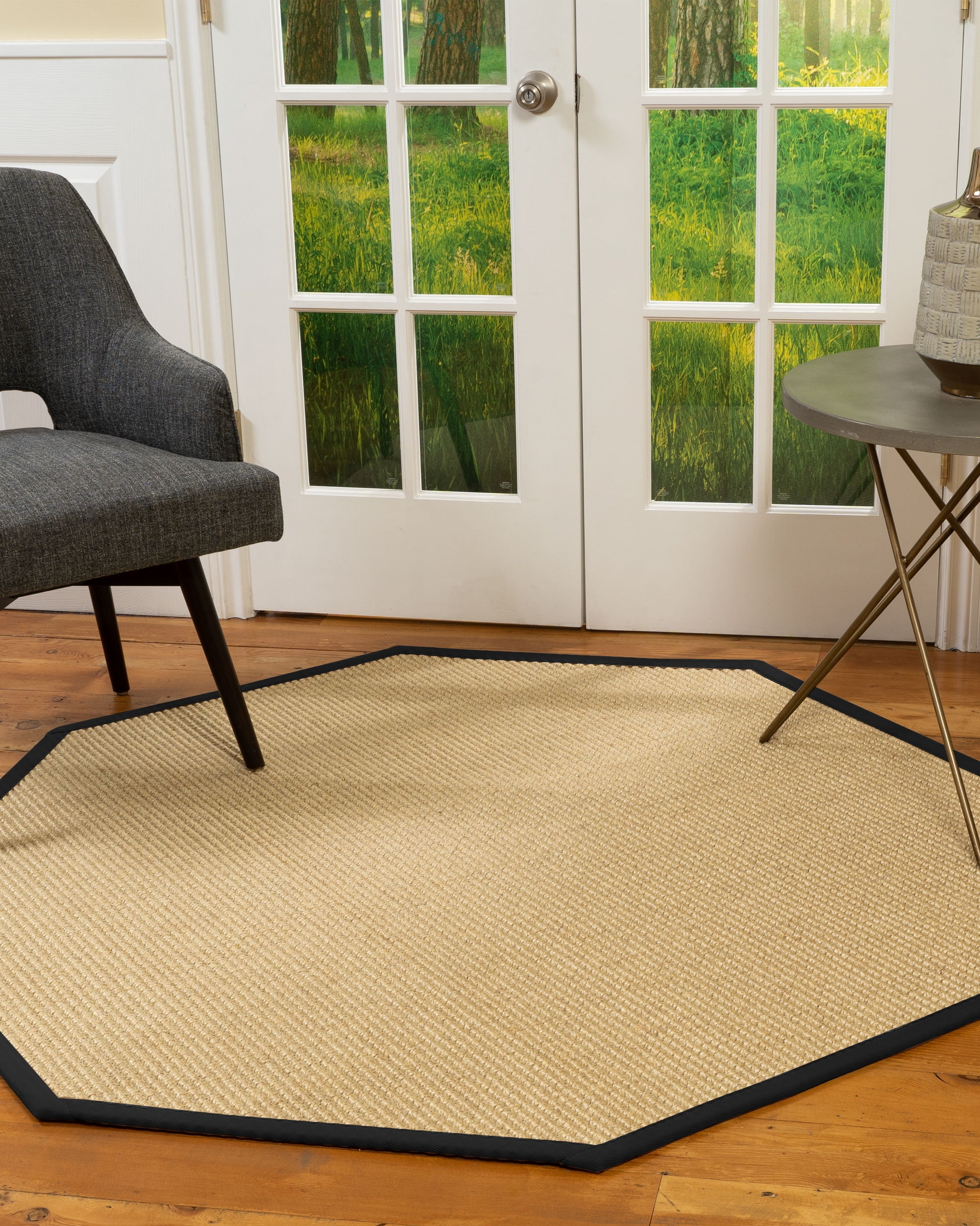 Natural Area Rugs Lucca Custom Sisal Rug, 7', Octagon Black Border