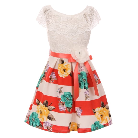 Little Girl Ruffle Off Shoulder Floral Lace Graduation Wedding Flower Girl Dress Coral 6 JKS 2129 BNY Corner