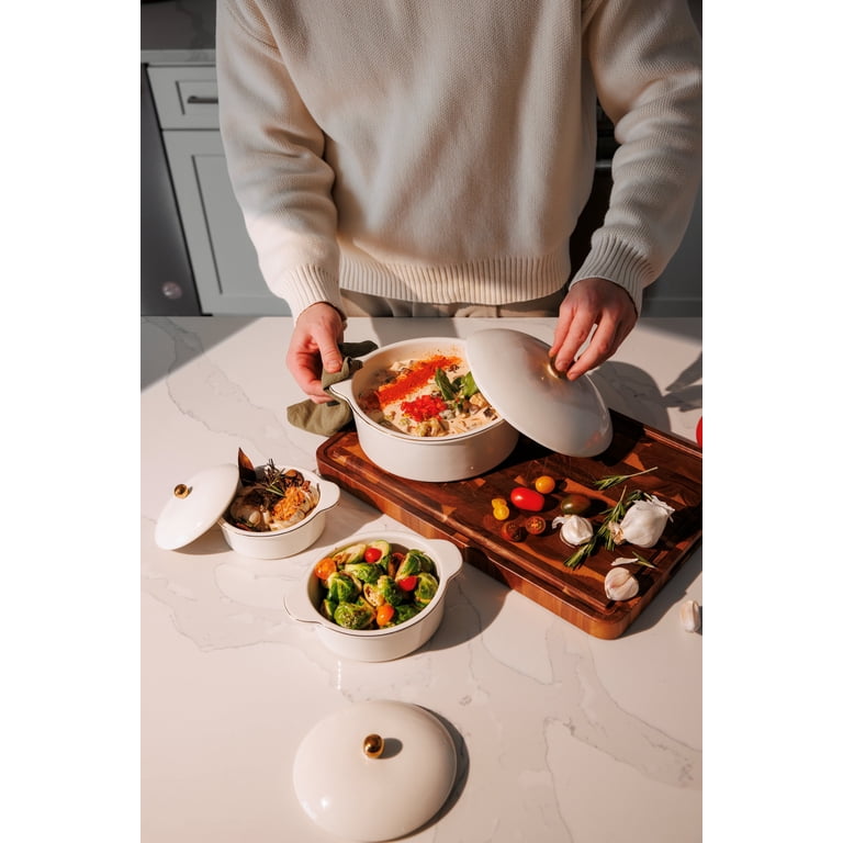 Thyme & Table 3-Piece Ceramic Casserole Set - Cream - Walmart.com