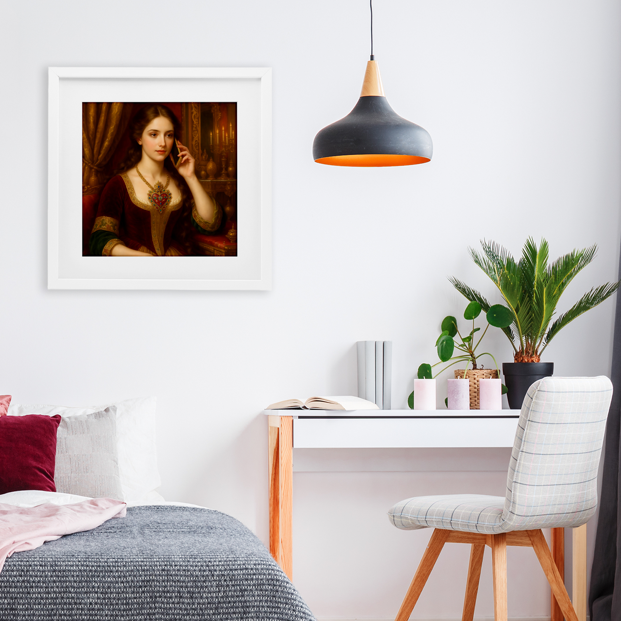 Stupell Industries Rococo Woman with Cell Phone White Framed Print Under Glass, design by Grotto Studios
