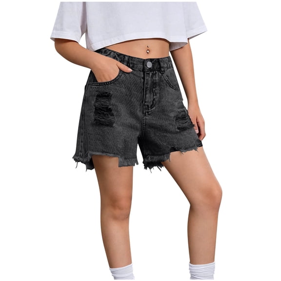 Nilvkv Girls Jean Shorts, Jean Shorts for Girls, Light Wash Distressed Frayed Hem Stretchy Denim Shorts High Waist Summer Casual Black 3-4 Years