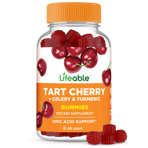 Lifeable Tart Cherry Gummies for Uric Acid Support, Tasty Cherry Flavored Tart Cherry Supplement with Celery & Turmeric Extract, Vegan & Gluten Free, 60 Count