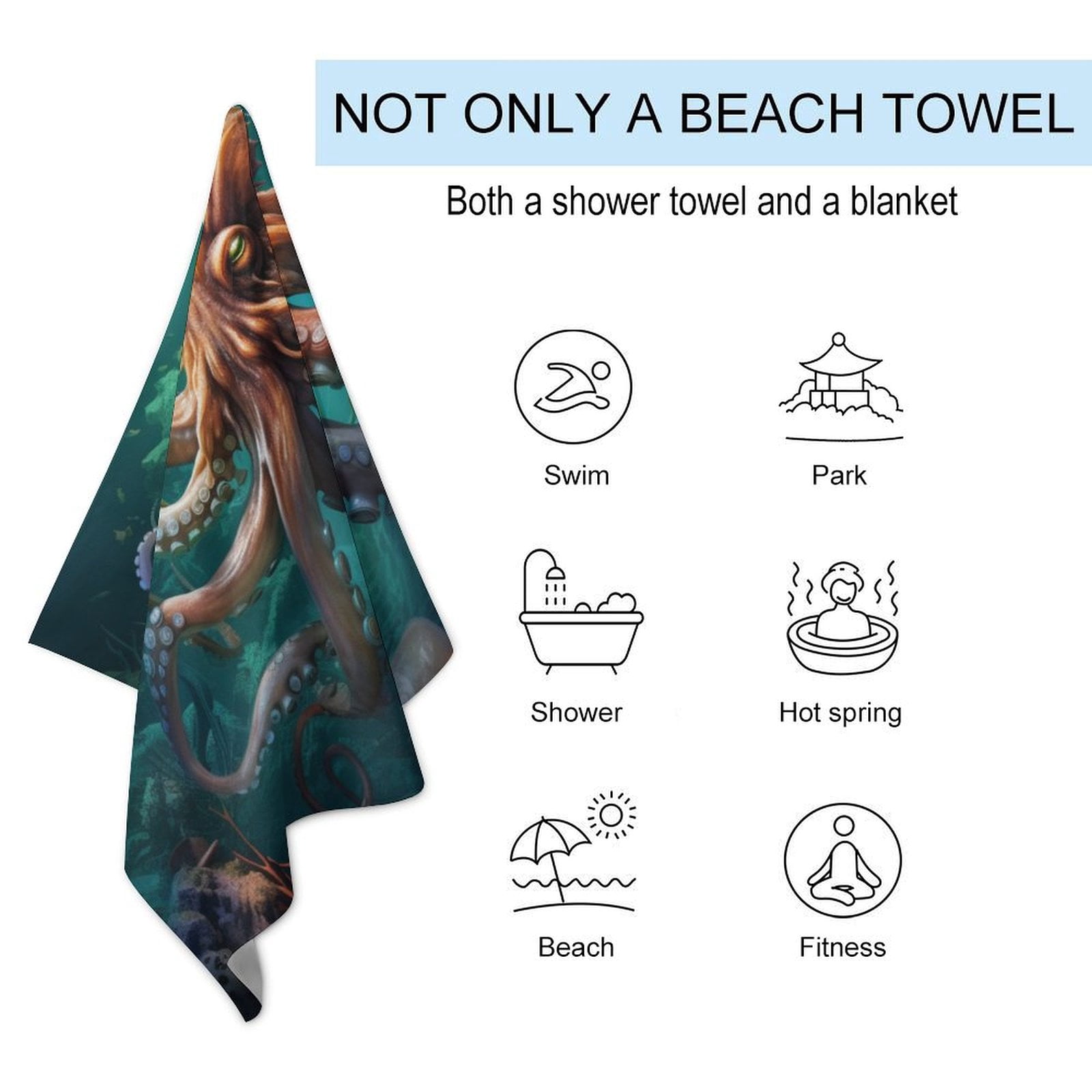 Colorful Octopus Oversized -Washed Lightweight Quick Dry Beach Towels - 32"x63"