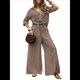 thumbnail image 3 of Camisa de Playa de Larga para Mujer, Blusa, Traje de Baño, Cuello Abotonado Marrón M, 3 of 10