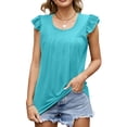 thumbnail image 1 of Blusa plisada con cuello redondo y cuello redondo de moda para mujer con manga casquillo y volantes para fiesta en la playa, 1 of 8