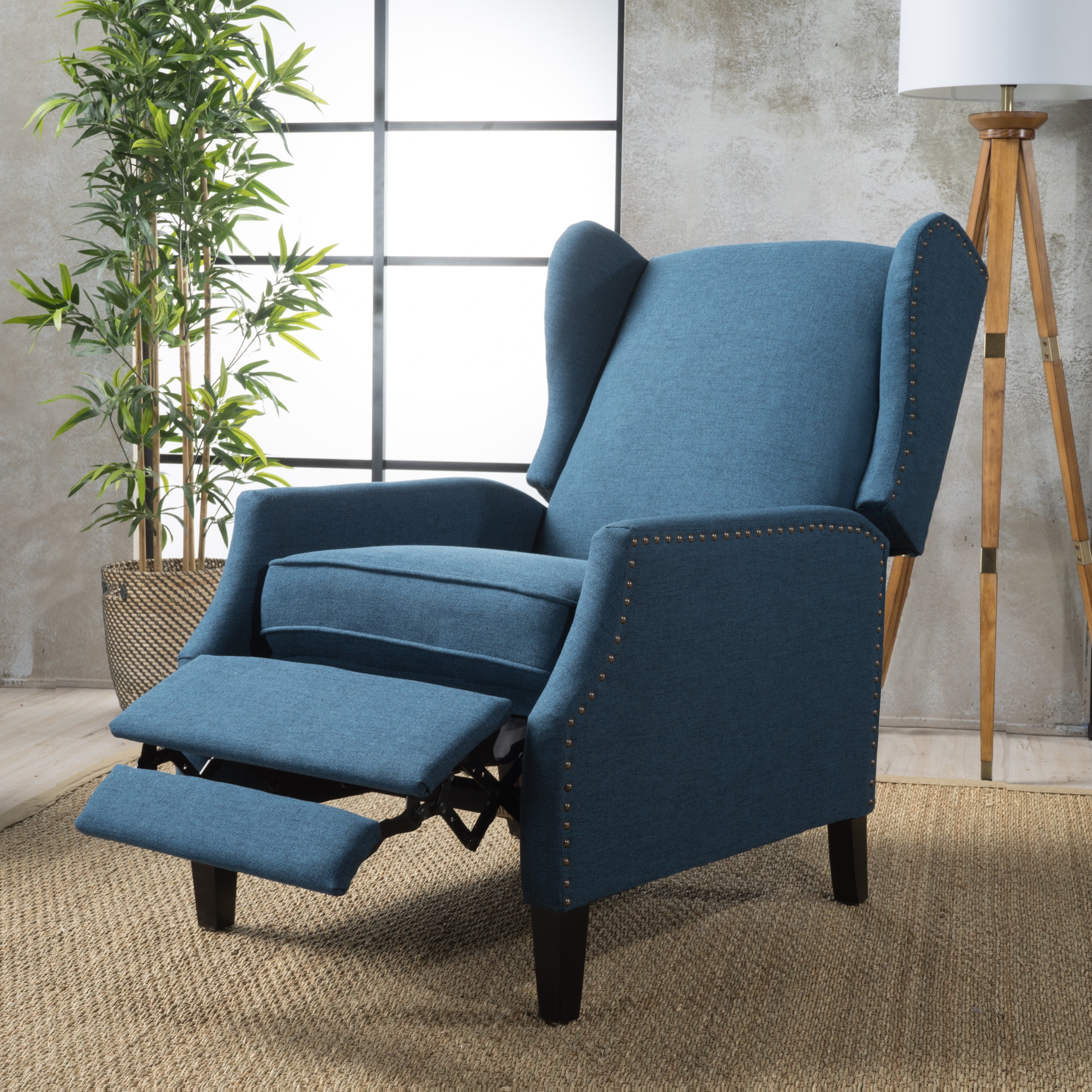 Euroco Traditional Wingback Recliner Chair with Studded Trim,100% Polyester Upholstery