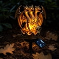 thumbnail image 5 of Solar Powered Triple Head Dragon Stake Light, Golden Crown Hydra Dragon Skull Figurine Outdoor Yard Halloween Path Decor, 5 of 7