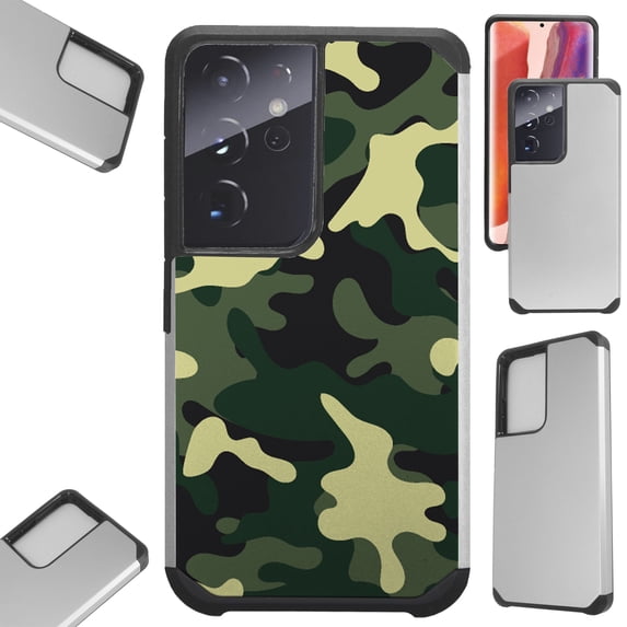 Compatible with Samsung Galaxy S22 Ultra 5G 6.8" Hybrid Fusion Guard Phone Case Cover (Green Camouflage)