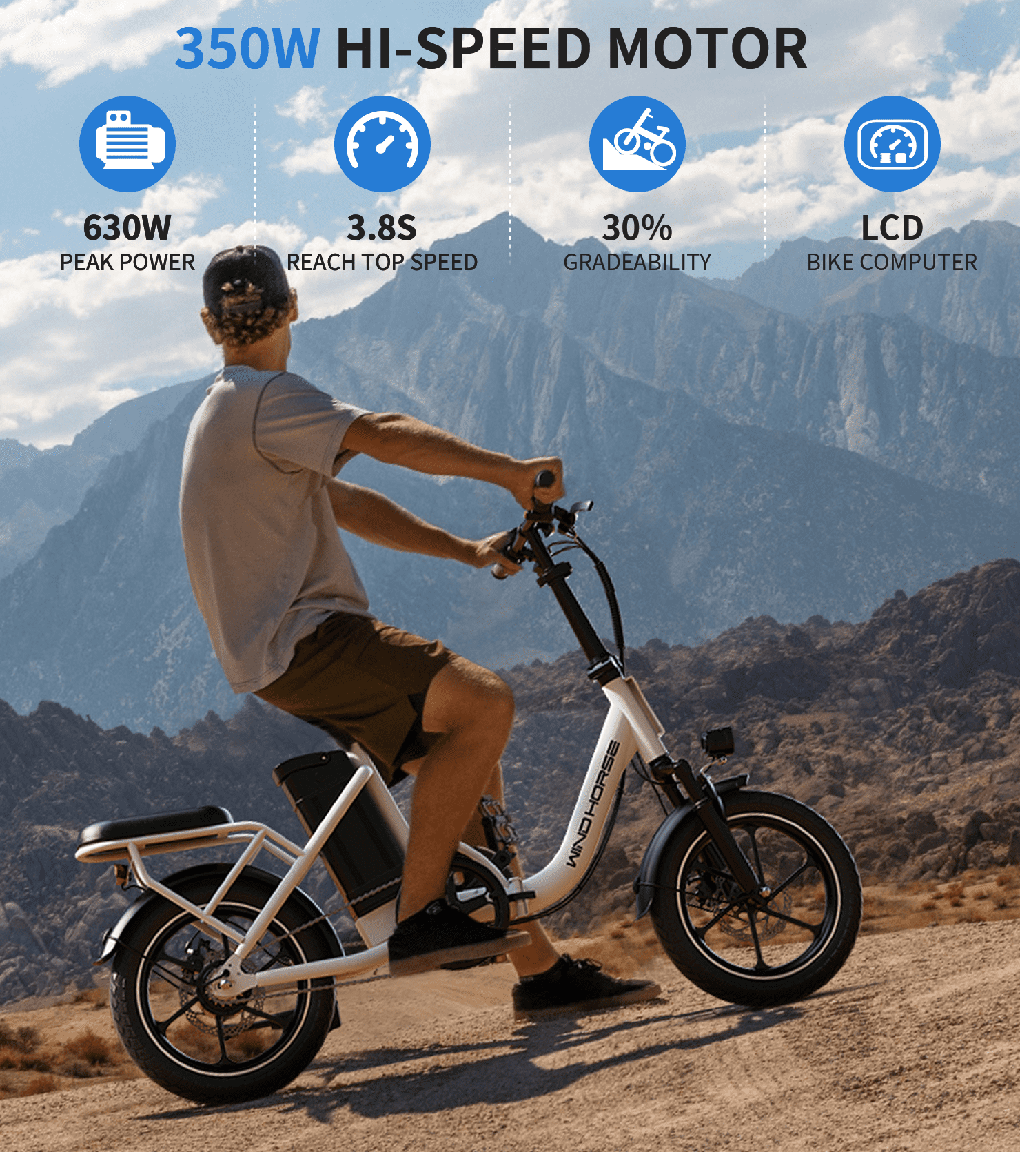 WINDHORSE Foldable Electric Bike for Adults, Peak 630W High Speed Motor 20mph, Dual Suspension, Removable Battery 35Mile Range, 16" E-Bike with Dual Seat UL2849