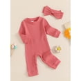 thumbnail image 3 of Suealasg Baby Girls Full Length Jumpsuit 3 6 9 12 18 Months Infant Long Sleeve Ribbed Rompers Headband Spring Fall Bodysuit Clothes for Newborn Girls, 3 of 7