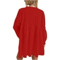 thumbnail image 5 of FRSASU Women Flowy Long Puff Sleeve Mini Dress Casual Cute Square Neck Lace Bow Tie A-line Pleated Babydoll Dresses Red, 5 of 9