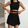 thumbnail image 2 of qolati 2 Piece Tennis Skirt Sets for Women Sleeveless Cut Out Crop Tank Top and Skorts Mini Skirt Sets Workout Athletic Golf Dress Matching Lounge Sets, 2 of 5