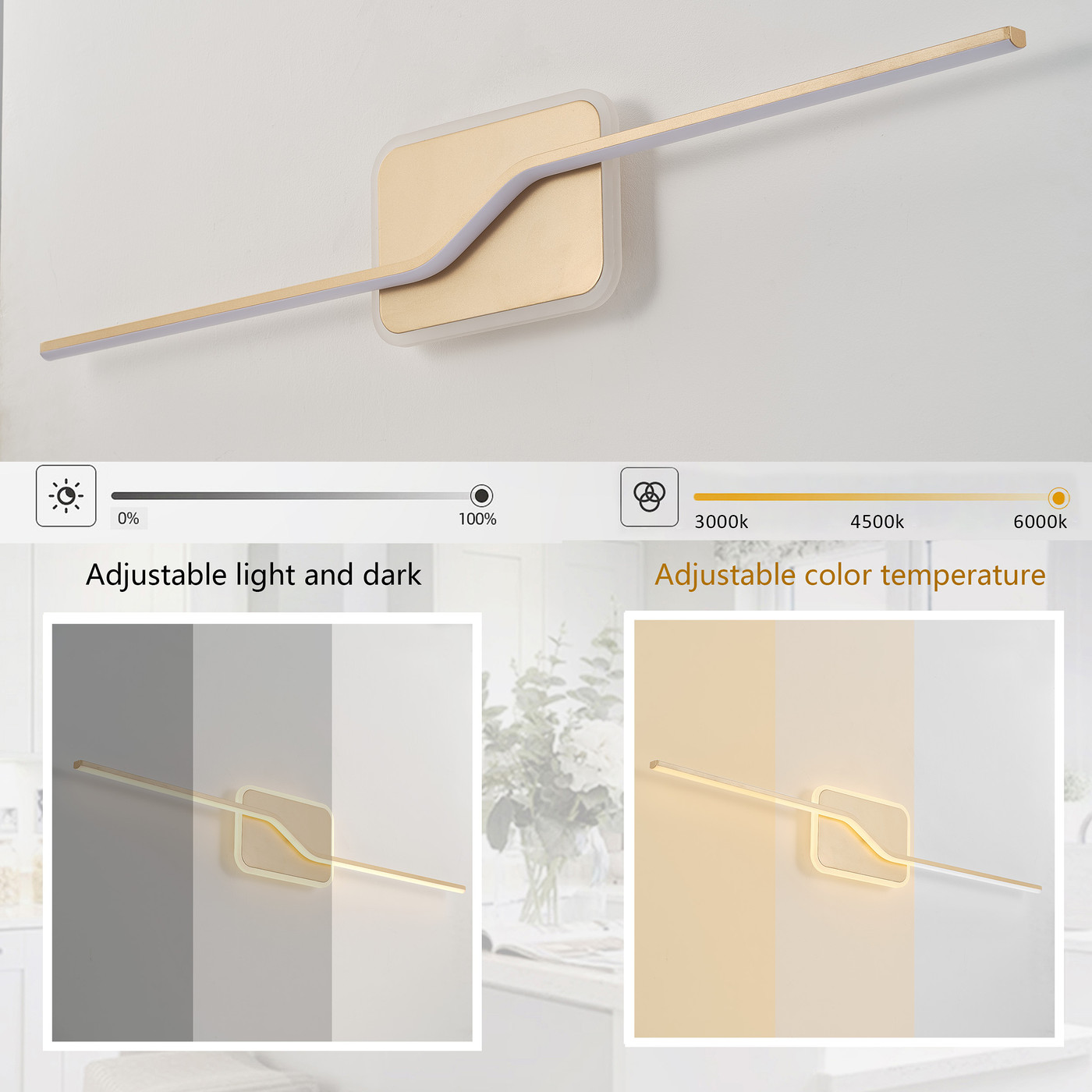 Modern LED Vanity Light Fixture Classic Bathroom Linear Wall Sconce Over the Mirror Gold Retro Vanity Lighting