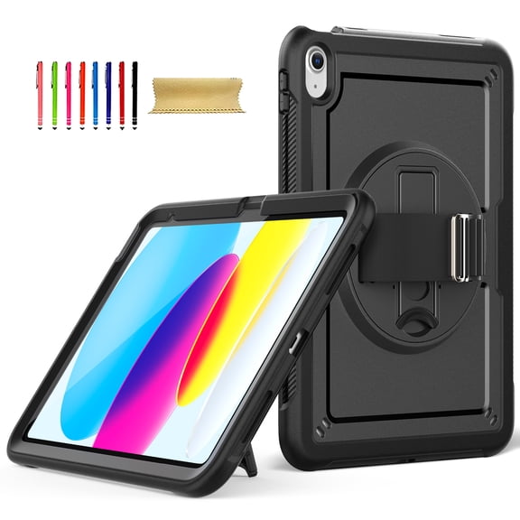 Allytechgroup iPad Pro 11 Case 2022/2021/2020/2018/ iPad Air 5 4 Case, Rotating Kickstand Shockproof Hand Strap Shoulder Strap Drop Protection Rugged Case for iPad Air 5th 4th 10.9",Black