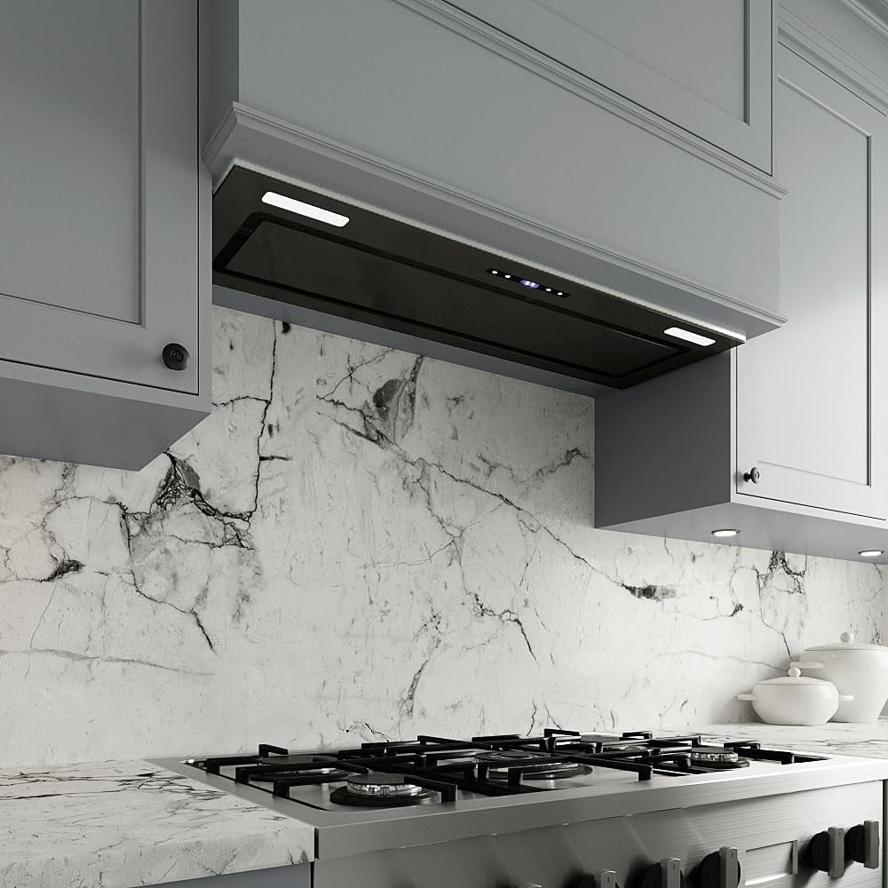 Streamline 36 in. Gorizia Ducted Insert 350 CFM Range Hood in Glossy Black with Mesh Filters, Touchpad Control, LED Lights
