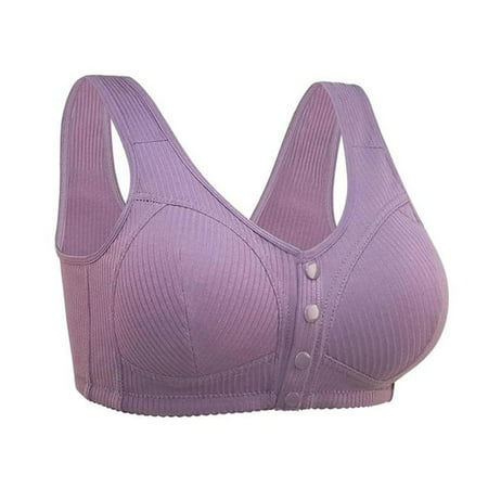 Ovticza Front Closure Posture Bra Back Support Comfort Unlined Wireless Bras Support Everyday Purple 36