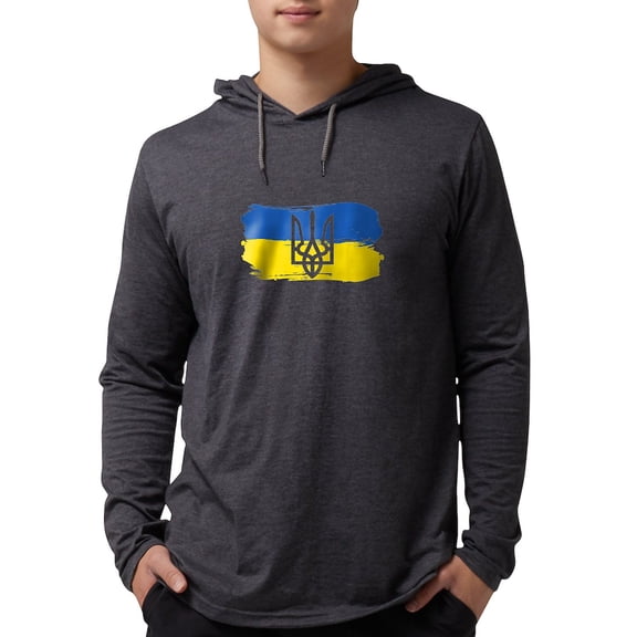 CafePress - I Stand With Ukraine Flag Embl Long Sleeve T Shirt - Mens Hooded Shirt