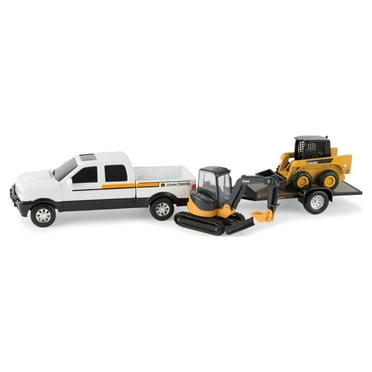John Deere Construction Toy Set Pickup Truck, Trailer, Tracked Mini Hoe and Skid Loader Truck Vehicle Playset (4 Pieces)