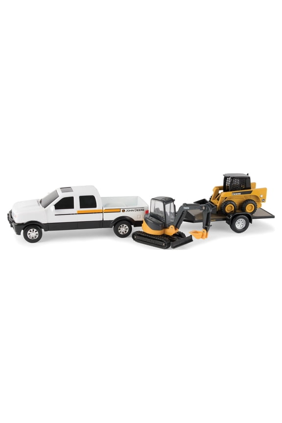 Construction Toy Set Pickup Truck, Trailer, Tracked Mini Hoe and Skid Loader Truck Vehicle Playset (4 Pieces)