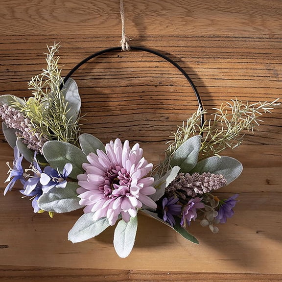 Boho Artificial Floral Metal Hoop Wreath With Gerbera And Lavender Foliage Ideal For Entryway Bedroom Living Room Wall Decor
