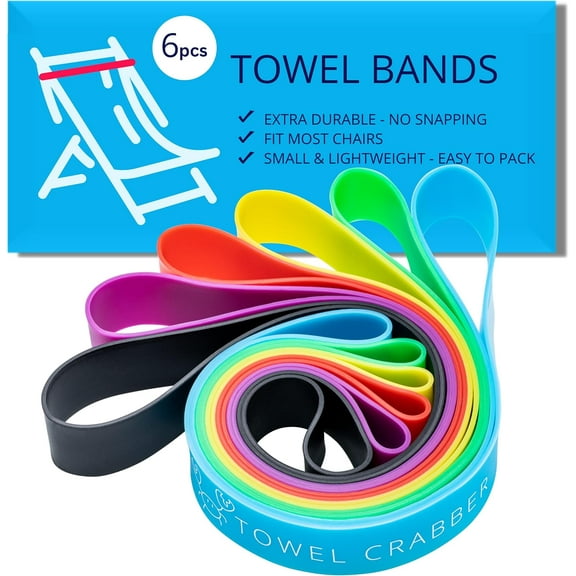 Towel Bands (6-Pack), Beach, Pool & Cruise Chairs, Extra Durable, No Snapping, Cruise Ship & Beach Essentials, Great Alternative to Beach Towel Clips
